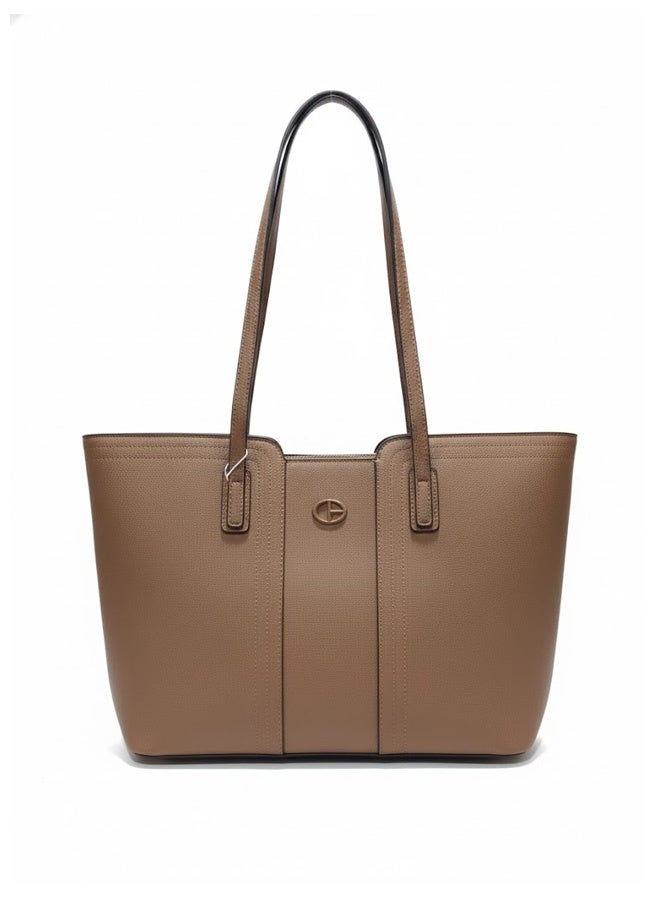 FUMES Coffee Brown Structured Tote Bag – Premium Leather Women’s Shoulder Handbag - Image 1